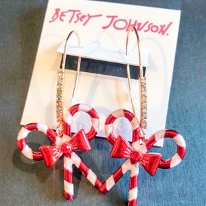 Betsey Johnson Candy Cane Bow Drop Earrings